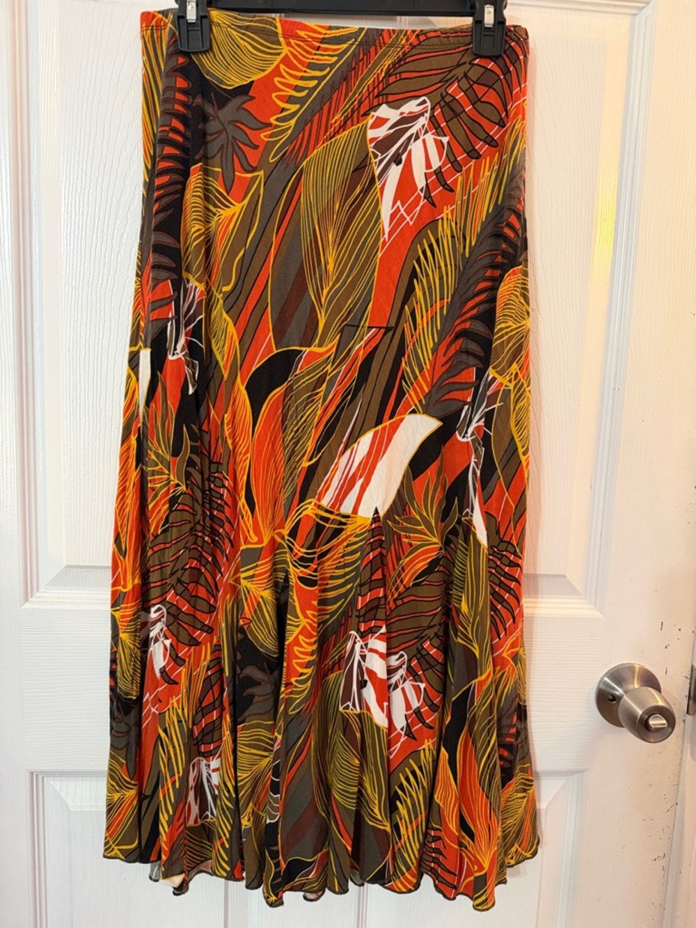 Kim Rogers Tropical Floral Maxi SkirtOrange/Brown Boho Flared Godet Style Size M